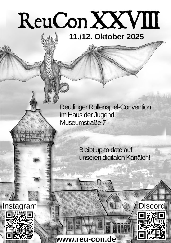 Flyer der ReuCon 28 mit Veranstaltugsdaten: 11.10.25 und 12.10.25 im Haus der Jugend Reutlingen
